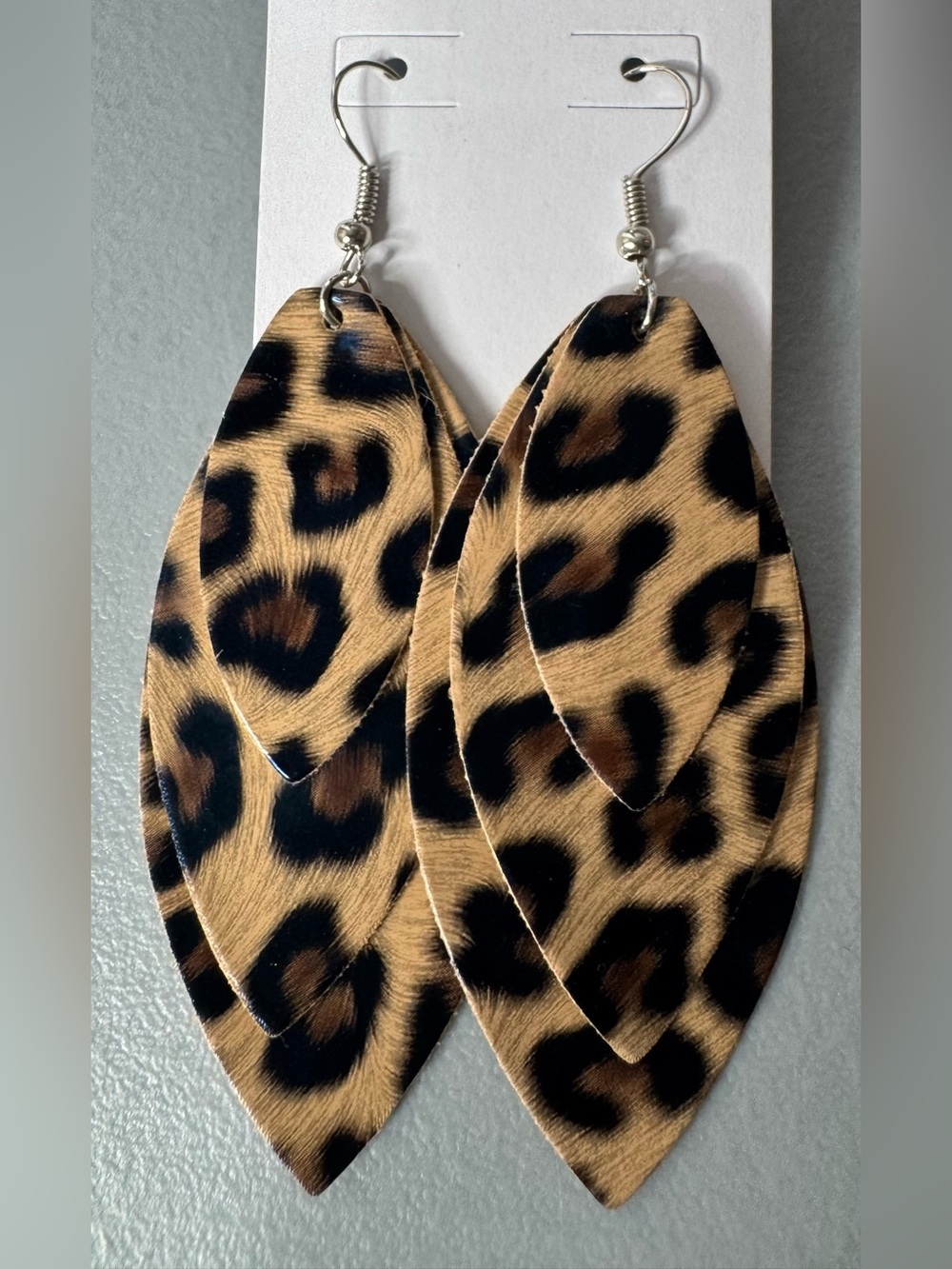Leopard cheetah print Print Layered faux leather Teardrop Earrings - Brown